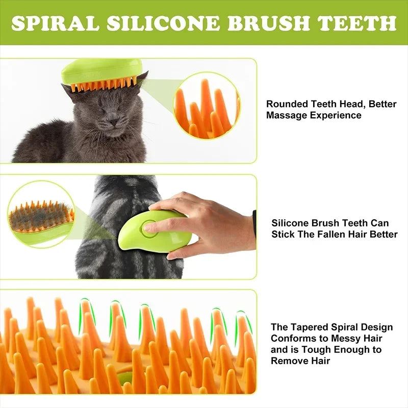 Electric Pet Grooming Brush with Water Spray for Cats - Soft Silicone Depilation and Bathing Supplies