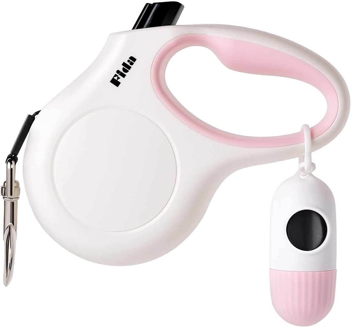 Retractable Dog Leash with Integrated Dispenser and Poop Bags, 10 Feet, White and Pink