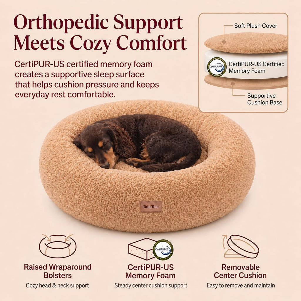 Orthopedic Memory Foam Donut Bed for Small Dogs - Cooling and Washable Design