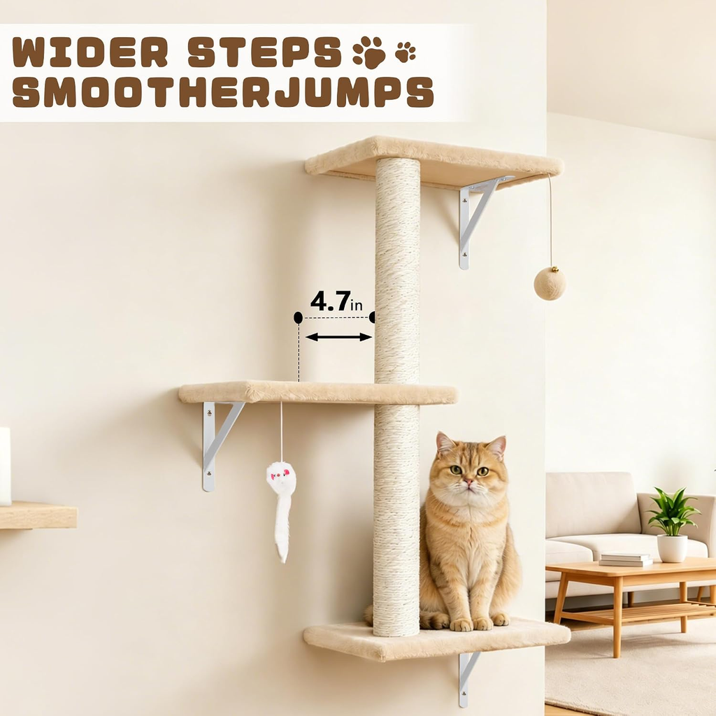 6-in-1 Wooden Cat Wall Shelves Set - Beige Cat Climber Furniture