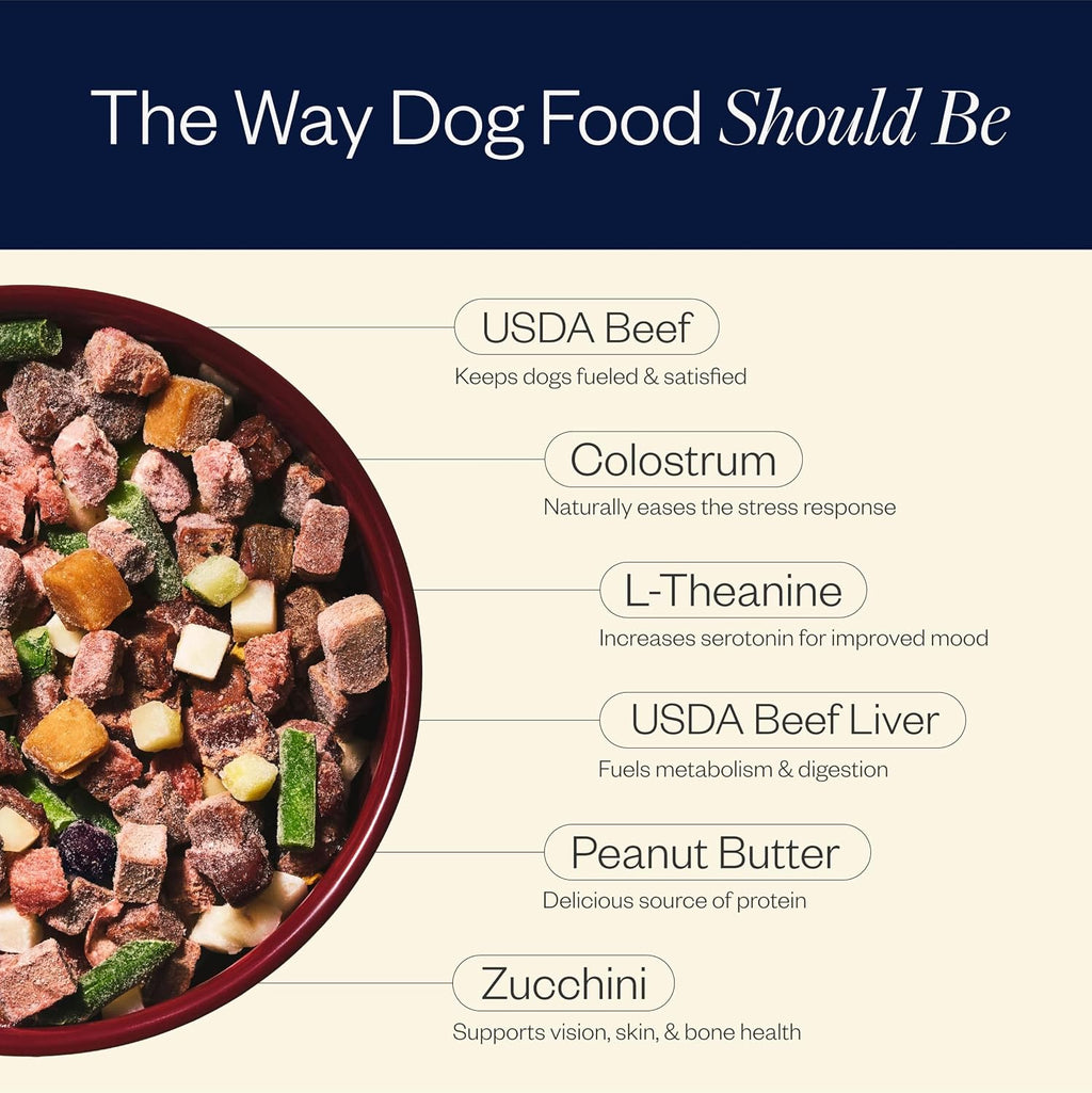 Premium Frozen Fresh Beef Dog Food for Anxiety Relief, 30 Lb