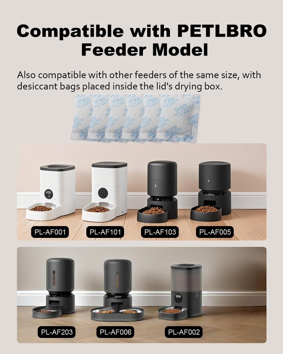 Desiccant Bag Replacement for Automatic Pet Feeders - 6-Pack Compatible with Petlibro & Petkit, Ensures Freshness of Pet Food