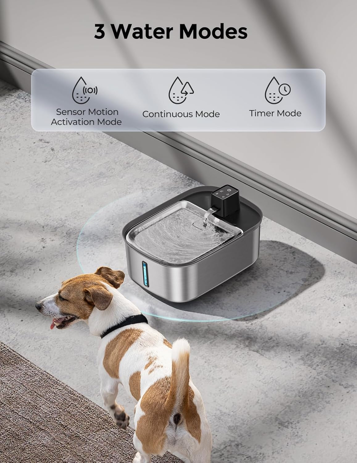 7.5L Stainless Steel Wireless Dog Water Fountain with One Filter Included