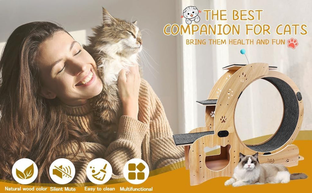 Upgraded 6-In-1 Cat Exercise Wheel: Large Silent Treadmill for Indoor Cats, Ideal Furniture and Toy for Endless Fun and Fitness