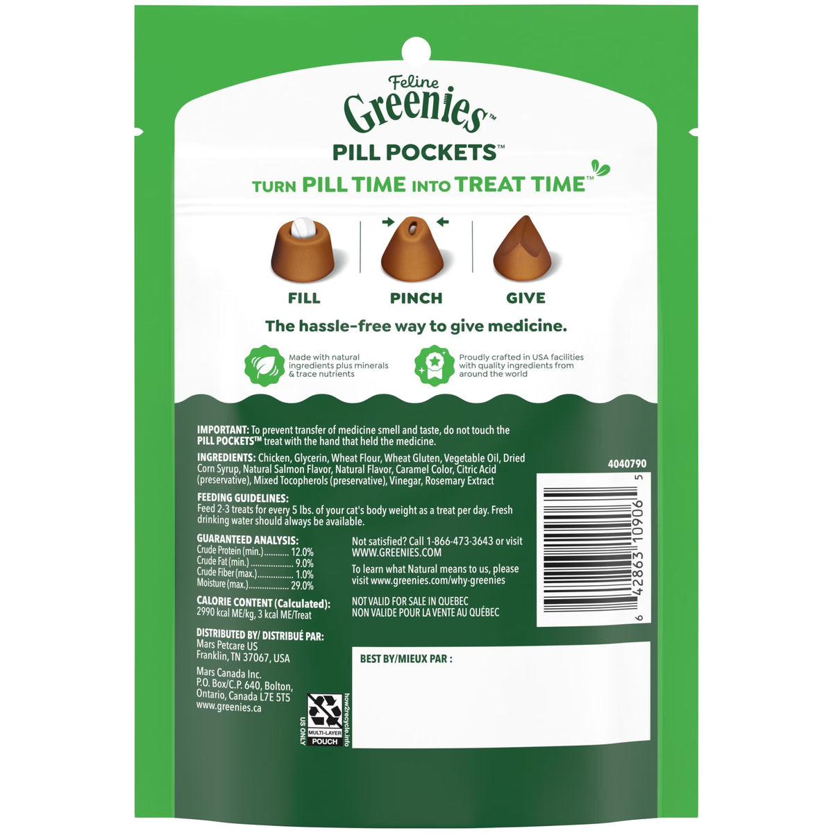 Feline Salmon Flavor Pill Pockets for Cats - Soft Treats, 3 Oz Pouch (85 Count)