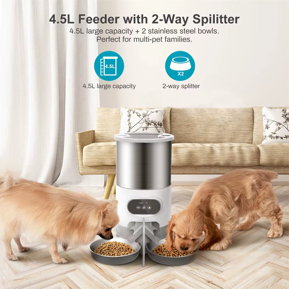 4.5L WiFi-Enabled Automatic Pet Feeder with Voice Recording and Timer for Large Cats and Dogs