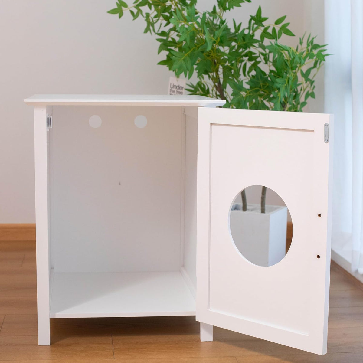 Cat Litter Box Enclosure Furniture - Elegant Hidden Washroom Nightstand with Easy Assembly Storage Cabinet - Large Pet Bedside Table - Available in White