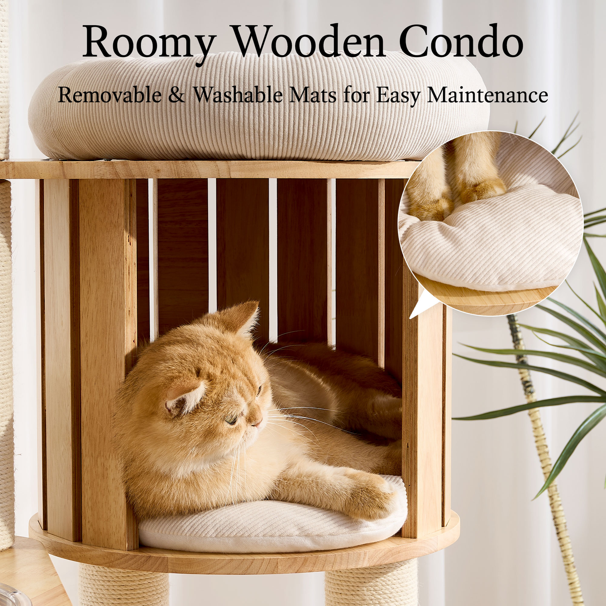 797Audio Premium Solid Wood Cat Tower - 61" Modern Multi-Level Climbing Structure with Sisal Scratching Posts, Cat Condo, Capsule, and Ladder for Large Indoor Cats