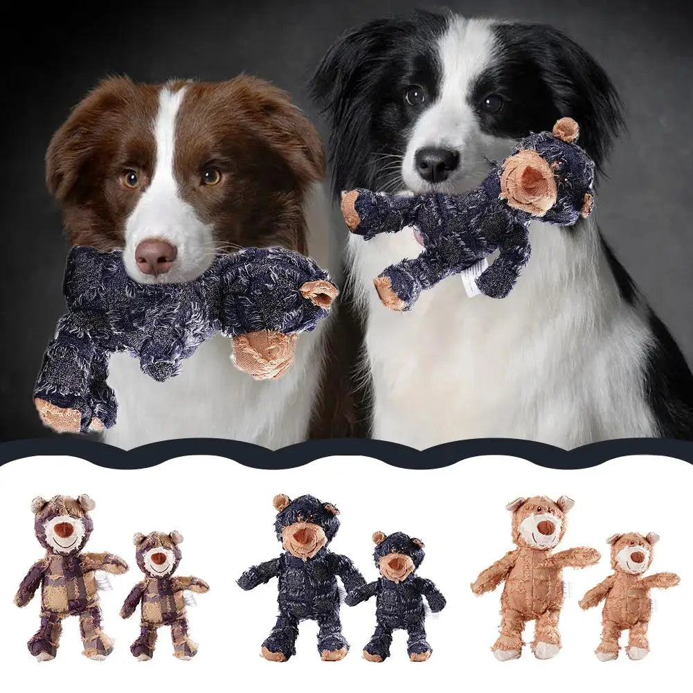 Indestructible Bear Dog Chew Toy - Durable Squeaky Stuffed Animal for Interactive Play and Teething Training