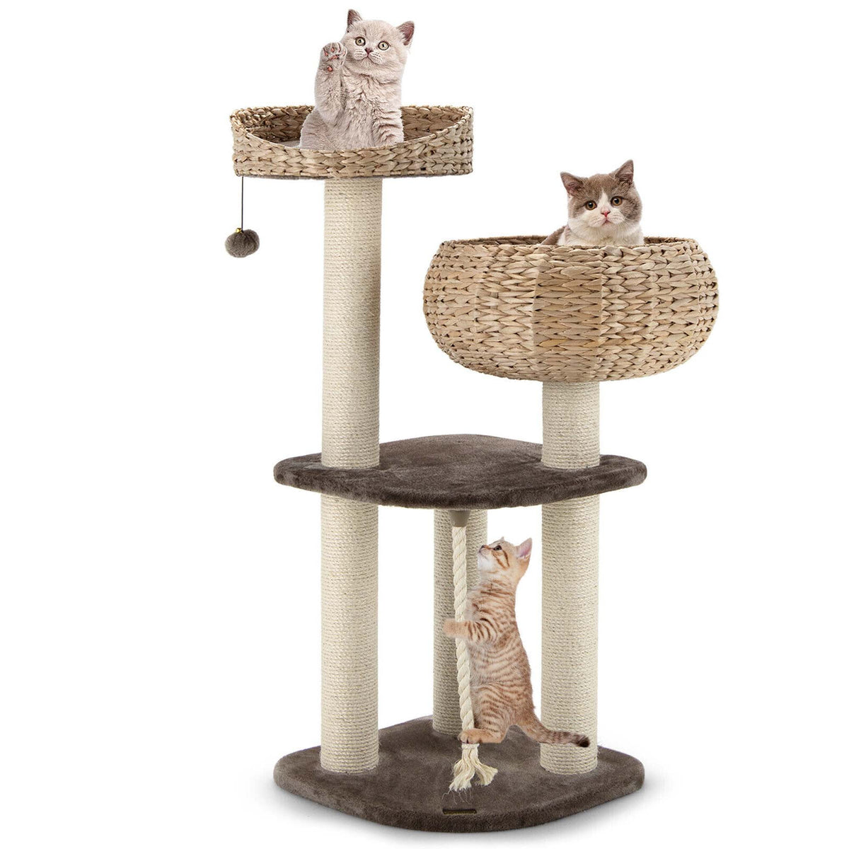 41-Inch Artisan Cat Tree Tower with Natural Bowl Design and Two Perches
