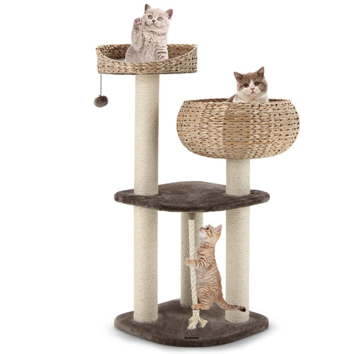 41-Inch Artisan Cat Tree Tower with Natural Bowl Design and Two Perches
