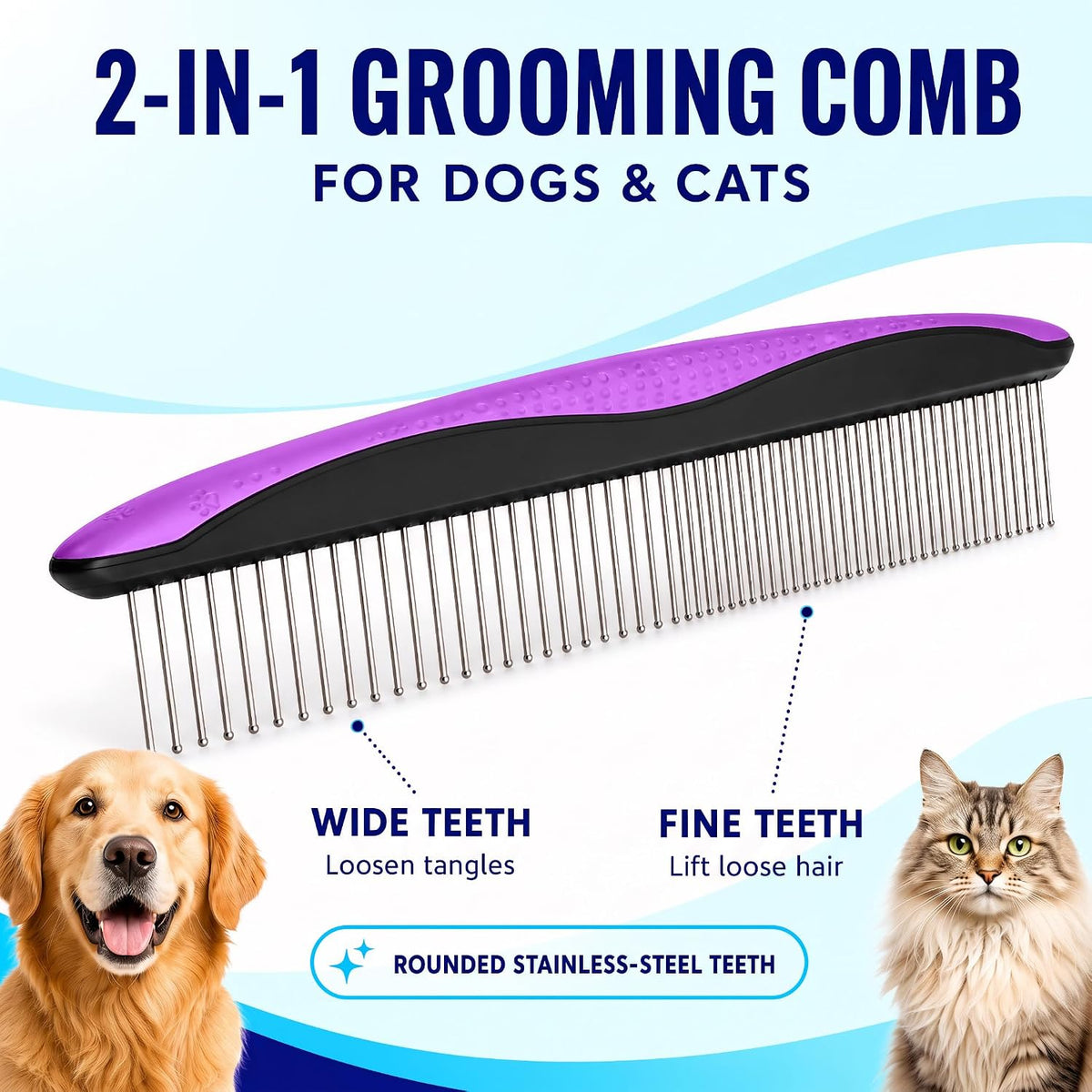 Deshedding Brush and Metal Comb Grooming Set for Cats and Dogs
