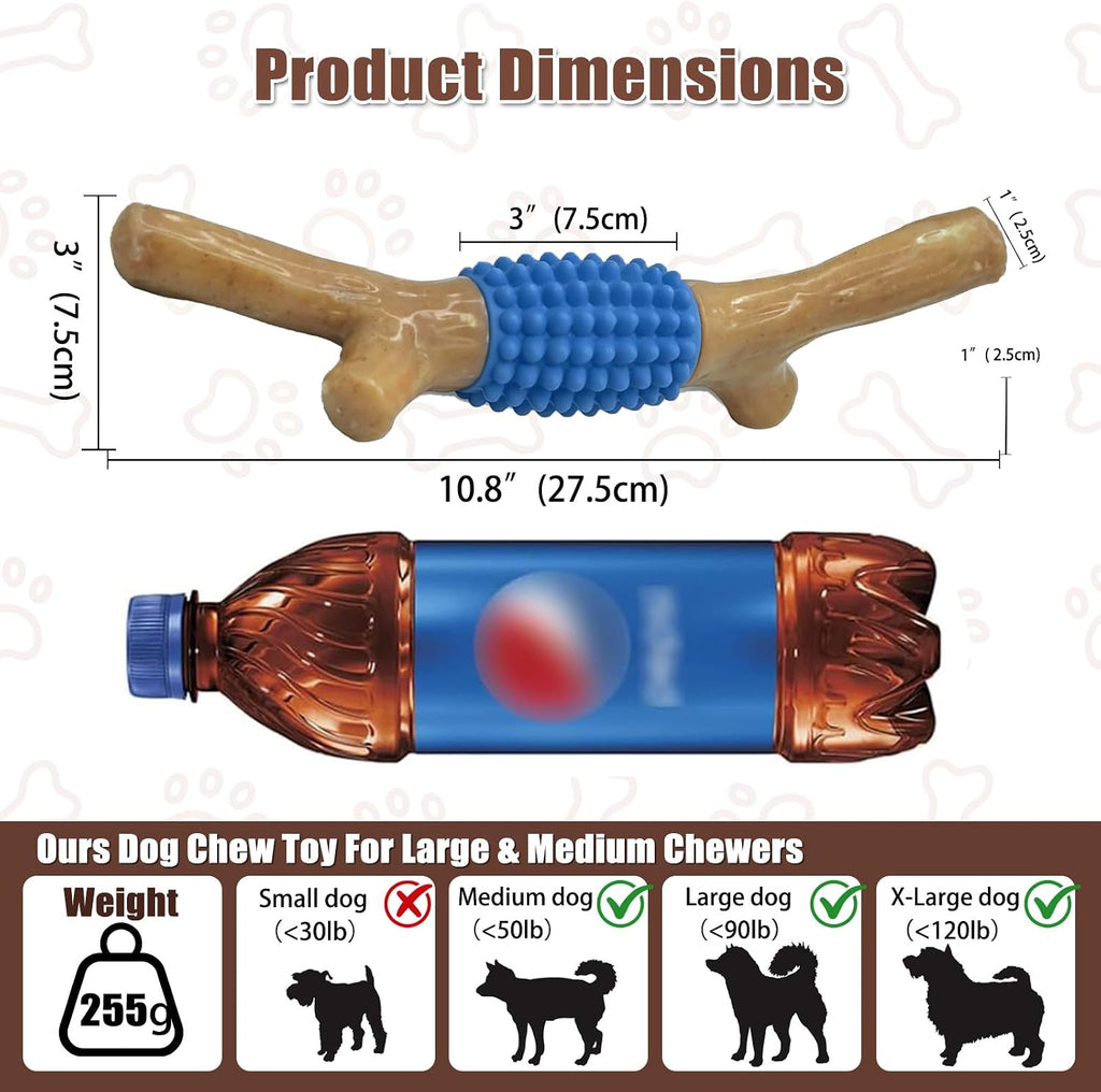 Durable Dog Chew Toy for Aggressive Chewers - Tough Nylon and Rubber Teething Stick with Beef Flavor for Large and Medium Breeds