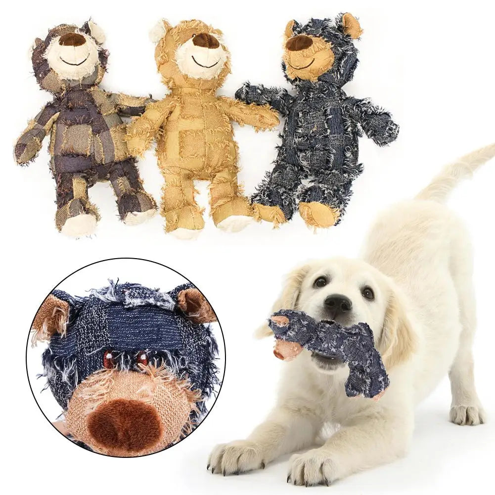 Indestructible Bear Dog Chew Toy - Durable Squeaky Stuffed Animal for Interactive Play and Teething Training