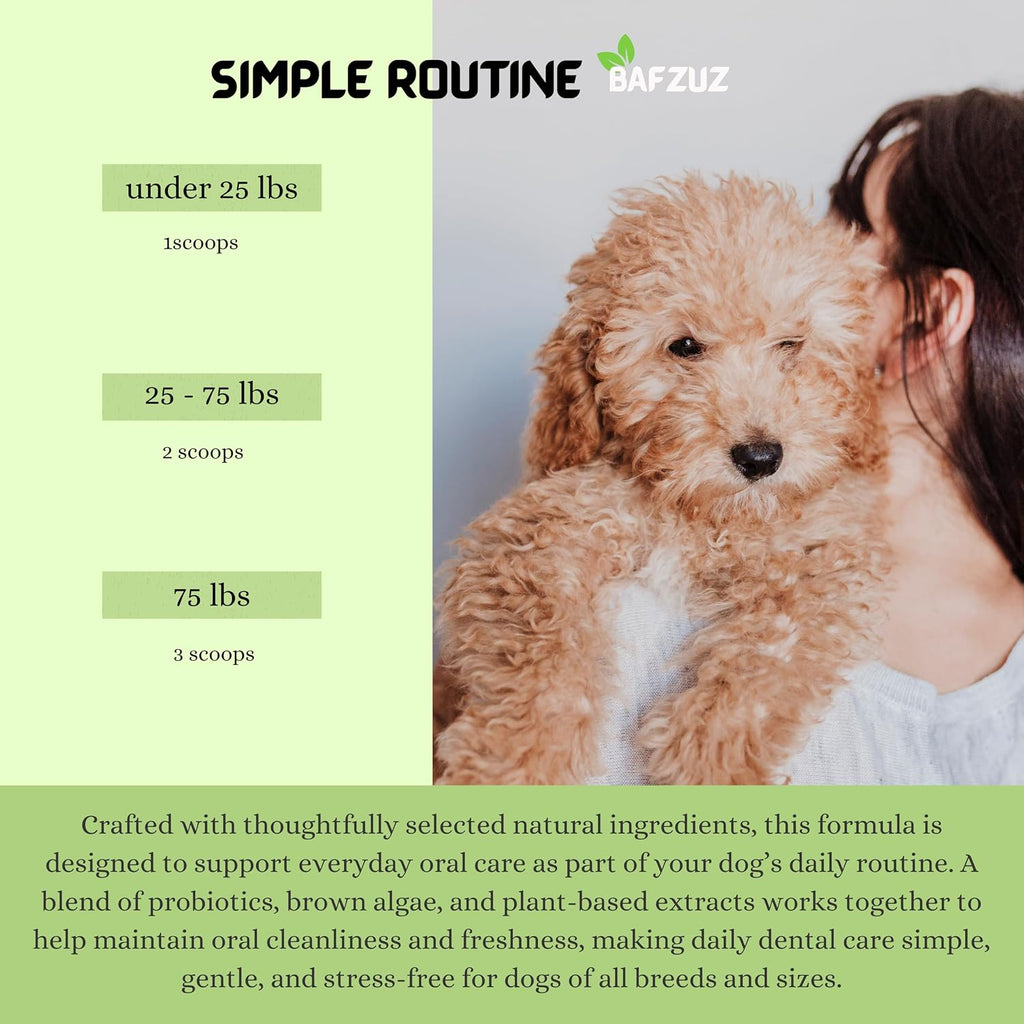 Dog Dental Powder - Teeth Cleaning and Plaque Tartar Support for Fresh Breath and Oral Health - Natural Brown Algae Formula - 30-Day Supply (150G)