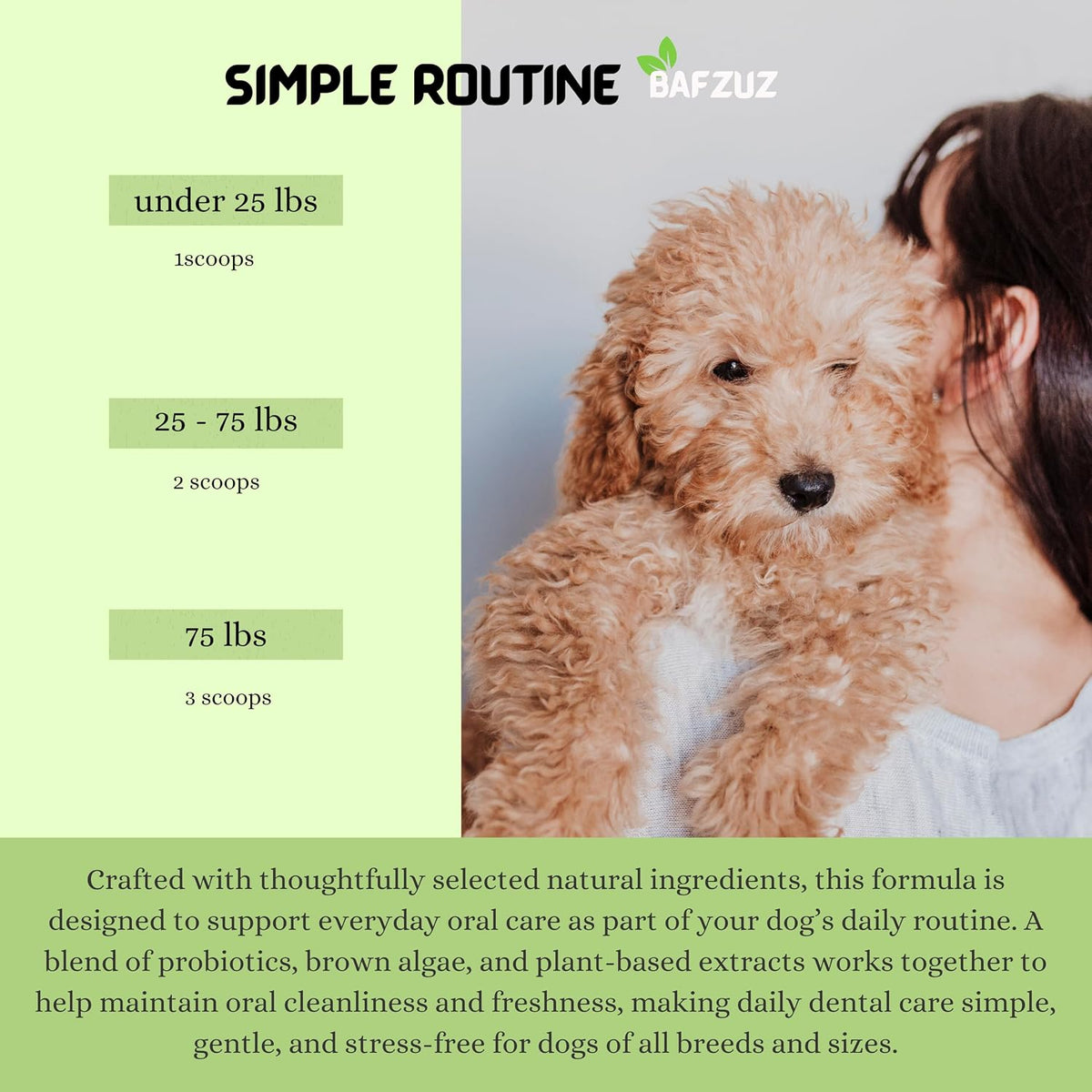 Dog Dental Powder - Teeth Cleaning and Plaque Tartar Support for Fresh Breath and Oral Health - Natural Brown Algae Formula - 30-Day Supply (150G)