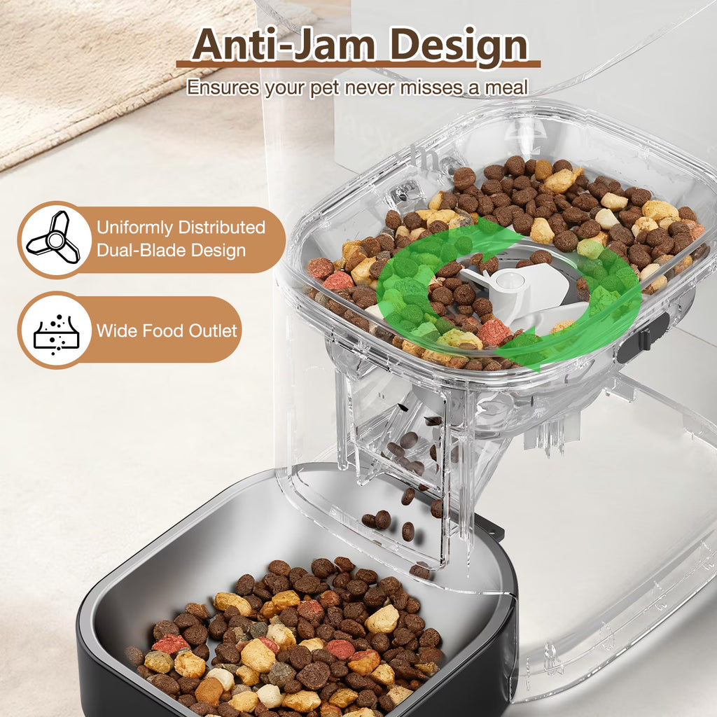 Smart Automatic Cat Feeder with Camera, 5G WiFi Connectivity, Remote APP Control, Timed Portion Dispensing, High Capacity for Cats and Dogs, Black