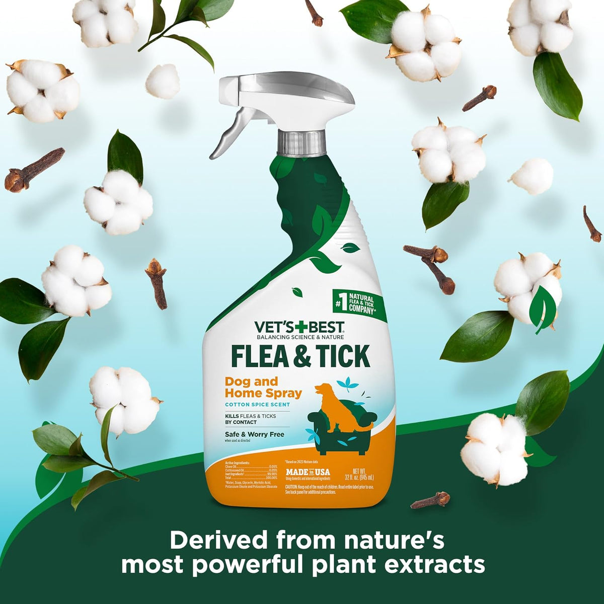 Flea and Tick Home Spray for Dogs - Indoor Use, Cotton Spice Scent, 32 oz