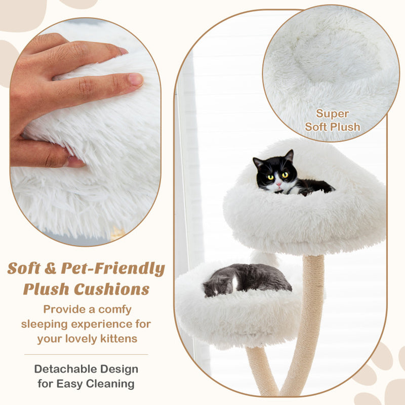 70-Inch Cat Tree Tower with Four Levels, Three Perches, and Interactive Dangling Balls