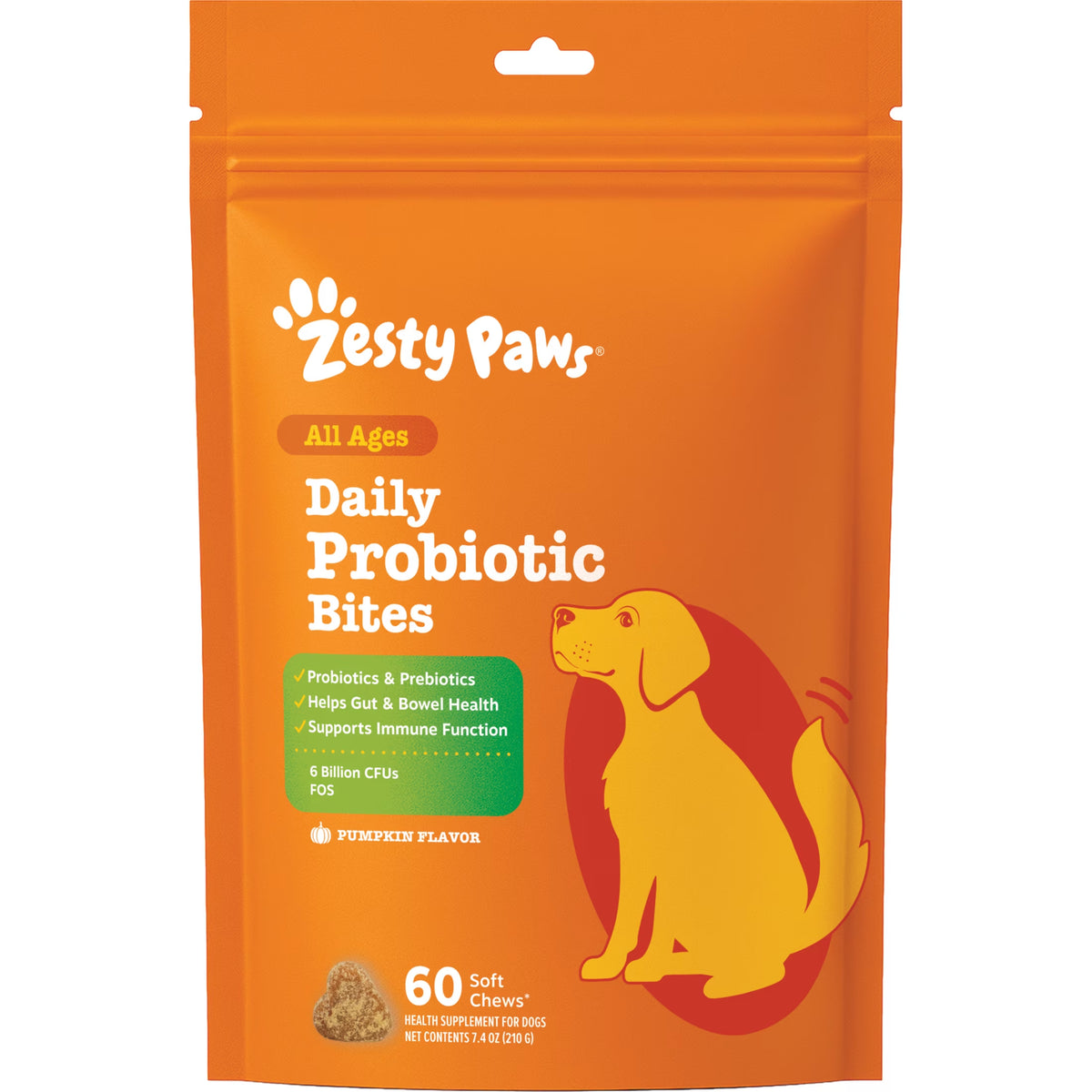 Pumpkin Flavor Probiotic Bites for Dogs, 60 Count Supplement