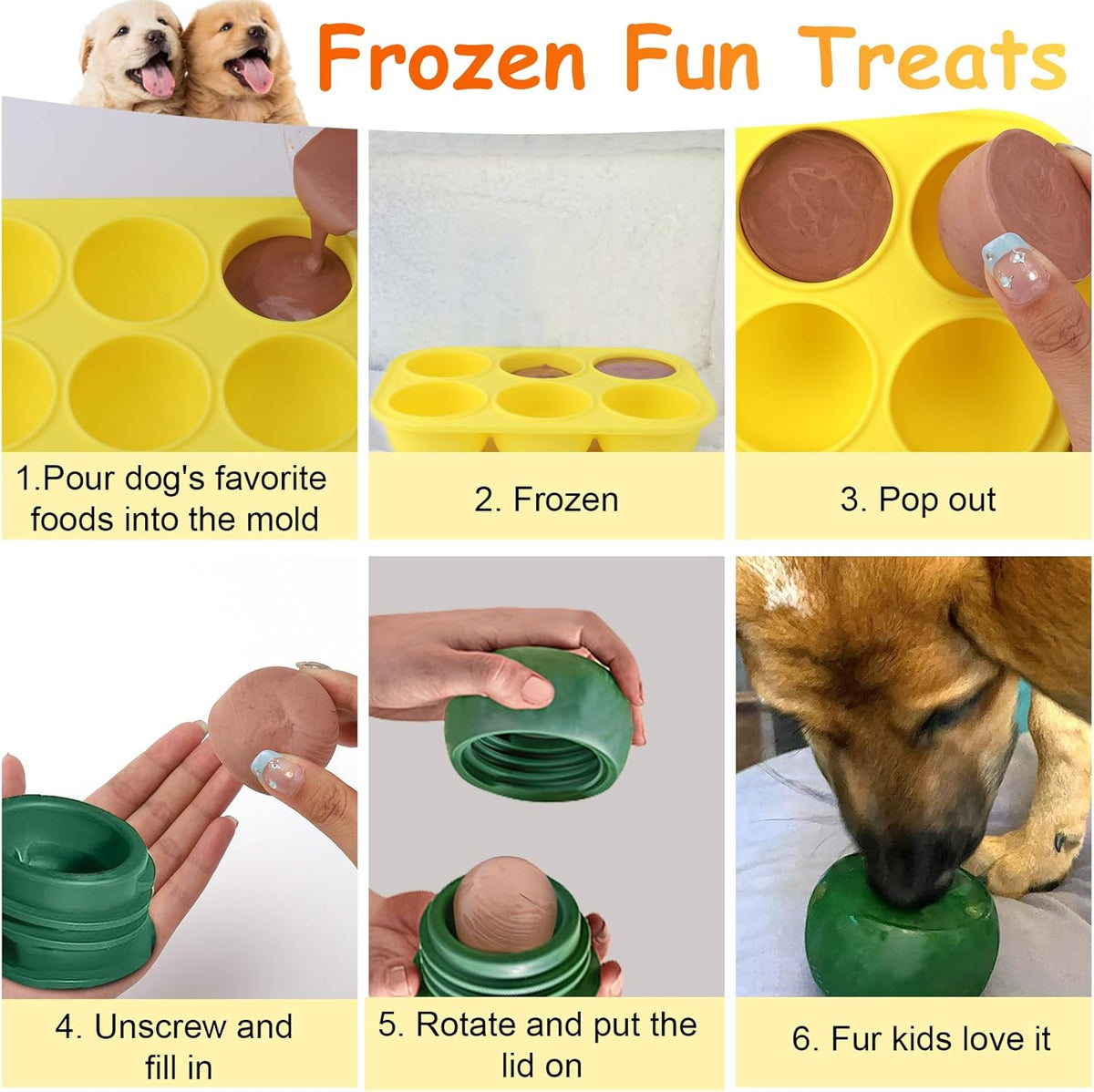 Silicone Dog Treat Molds with 6 Cavities for Small Dogs (10-25 lbs) - Reusable Frozen Popsicle Maker for Homemade Treats