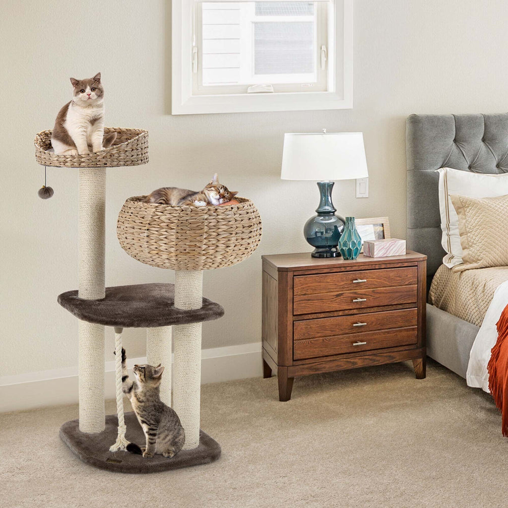 41-Inch Artisan Cat Tree Tower with Natural Bowl Design and Two Perches