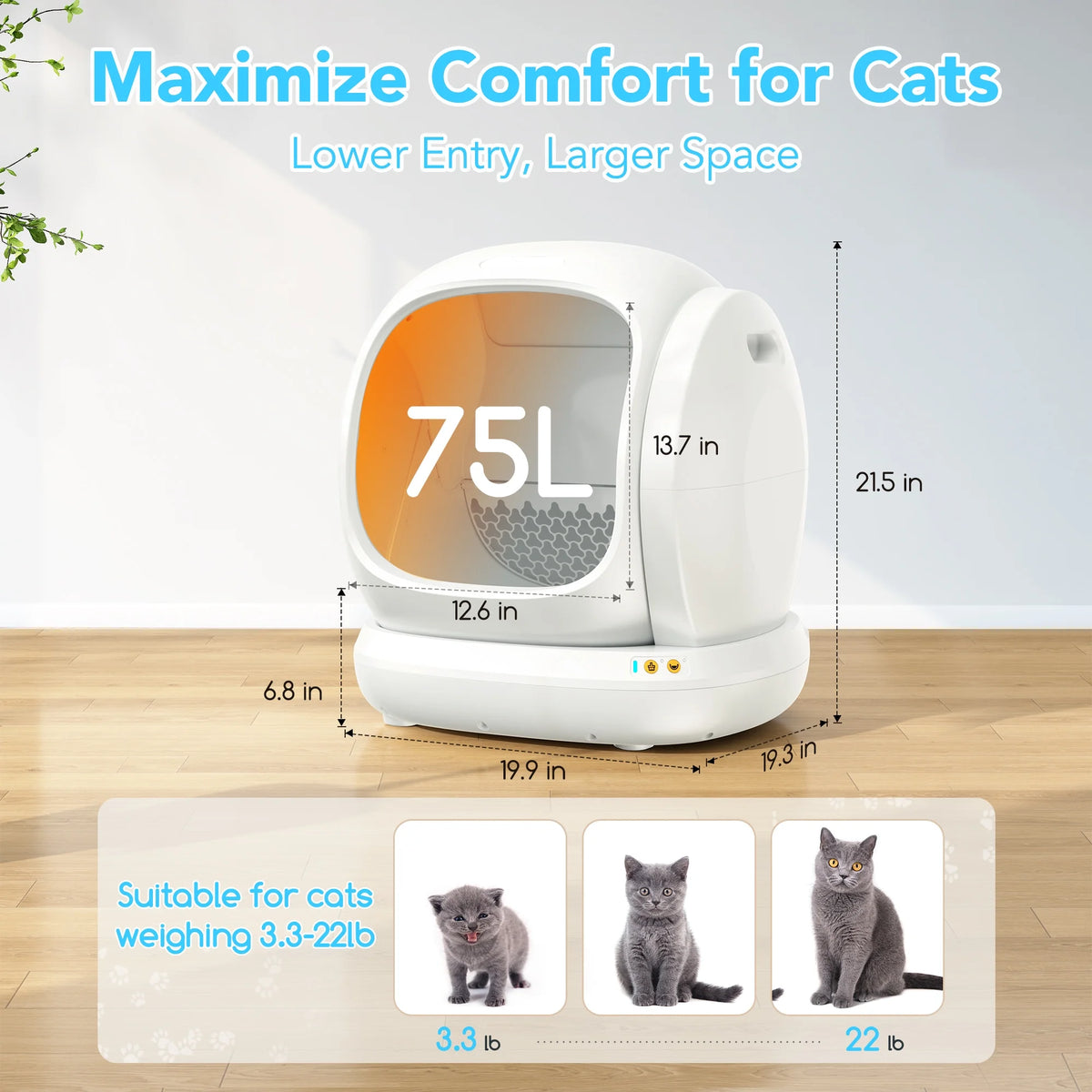 75L Smart Automatic Self-Cleaning Cat Litter Box with APP Control and Integrated Safety Features, White
