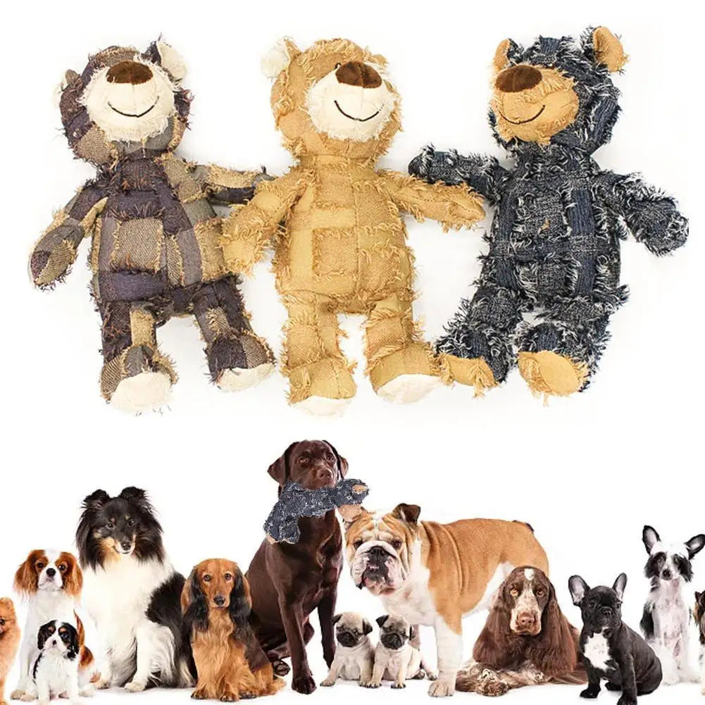 Indestructible Bear Dog Chew Toy - Durable Squeaky Stuffed Animal for Interactive Play and Teething Training