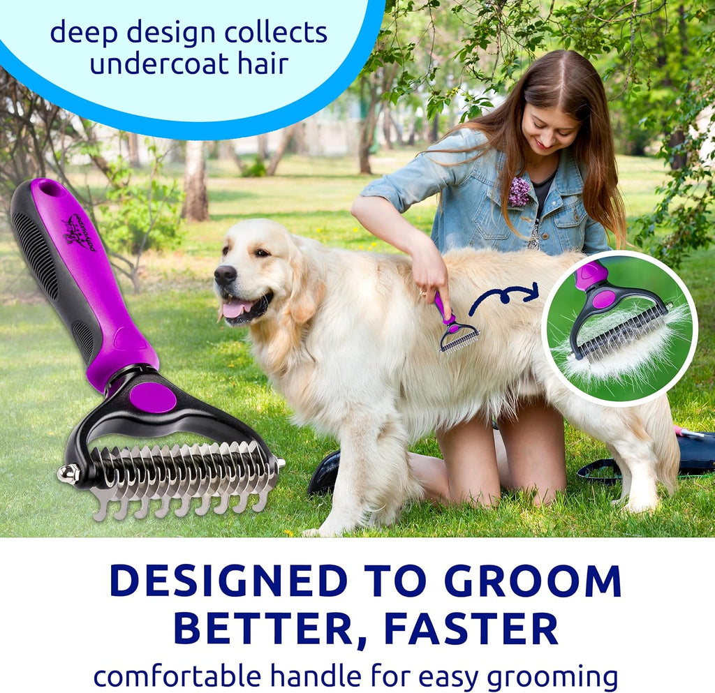 Deshedding Brush and Metal Comb Grooming Set for Cats and Dogs