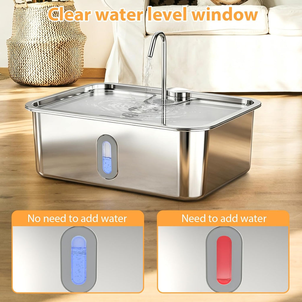 15L/4Gal Stainless Steel Pet Water Fountain with Filter Set