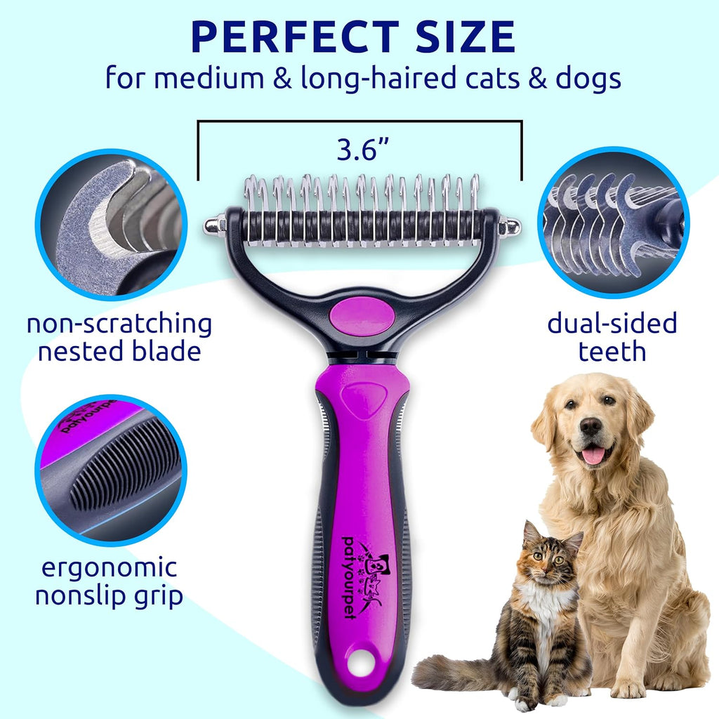 Deshedding Brush and Metal Comb Grooming Set for Cats and Dogs