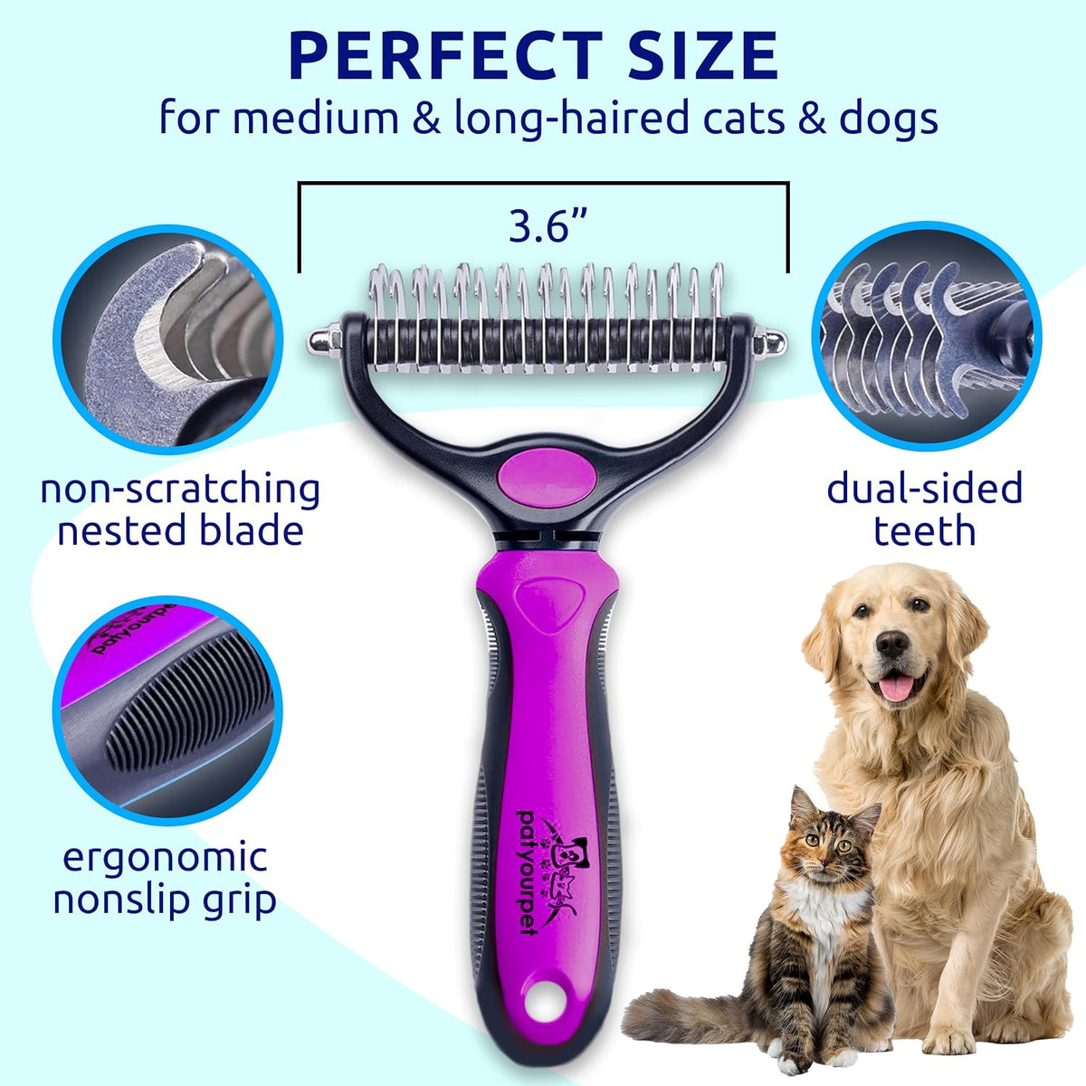 Deshedding Brush and Metal Comb Grooming Set for Cats and Dogs
