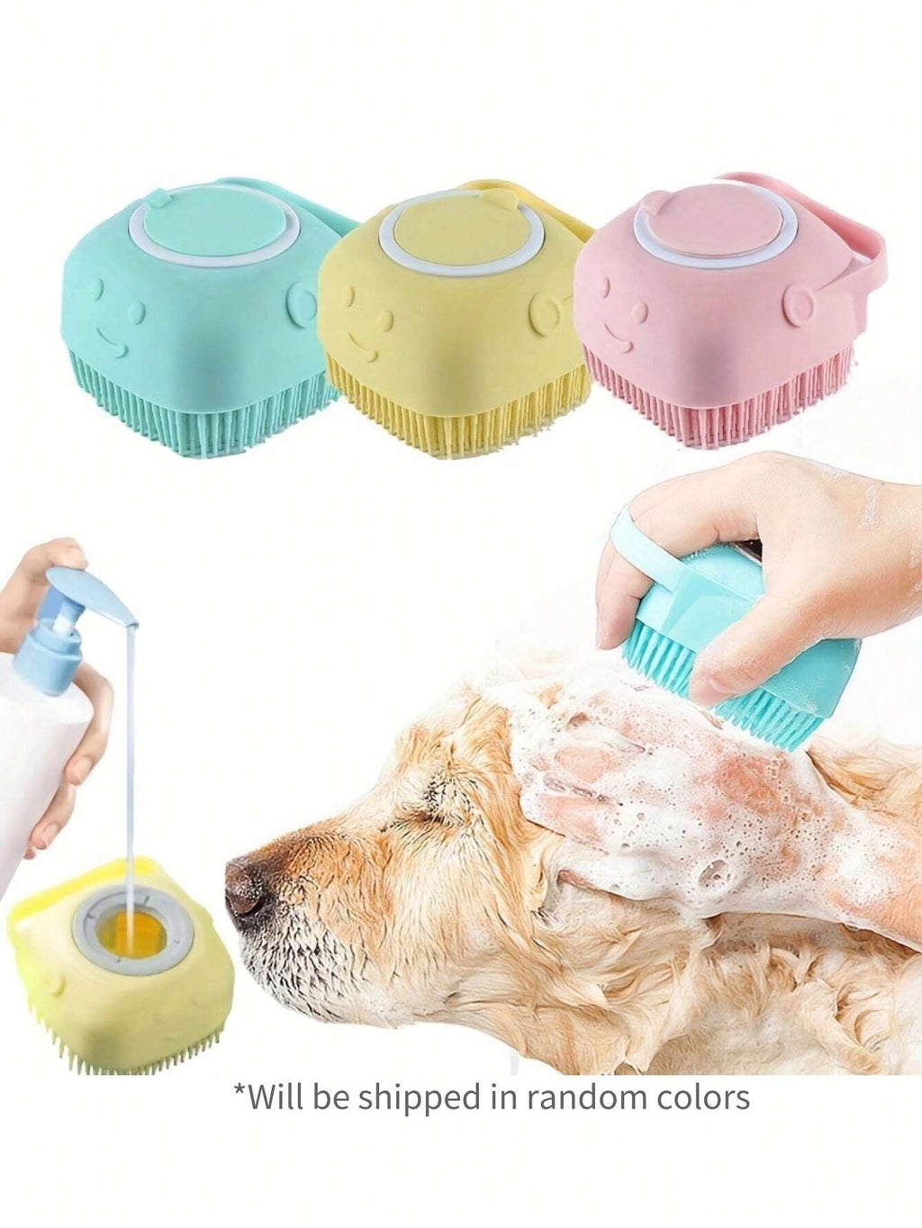 Silicone Pet Shampoo Brush with Massage Function and Integrated Shampoo Dispenser for Dogs and Cats - Assorted Colors