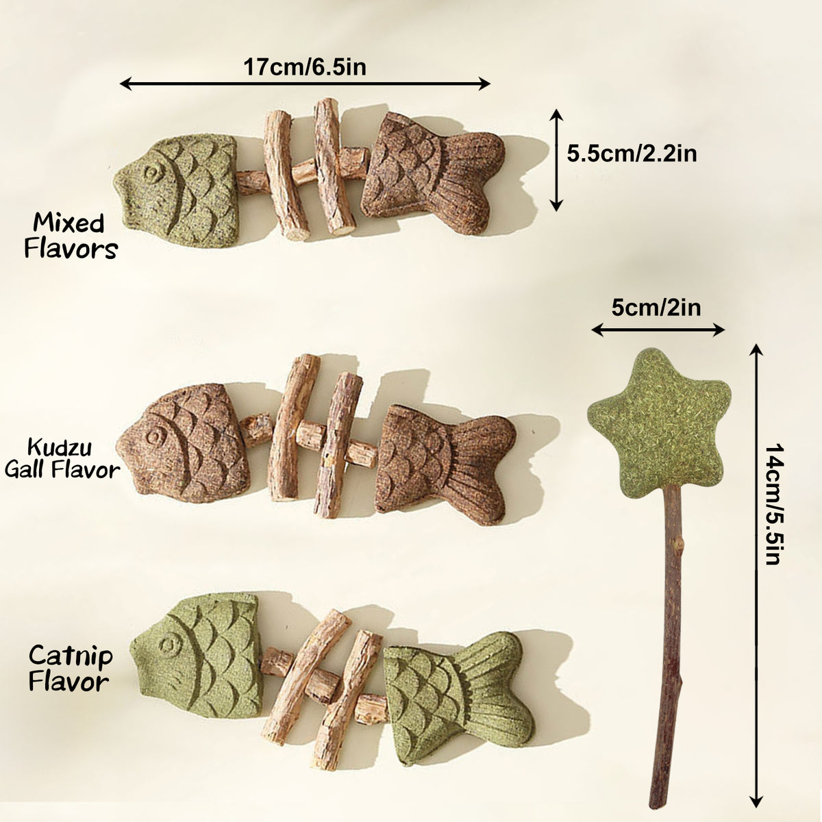 4-Piece Catnip and Natural Gallnut Infused Fish and Star Cat Toy Set - Interactive Chew and Play Experience for Cats