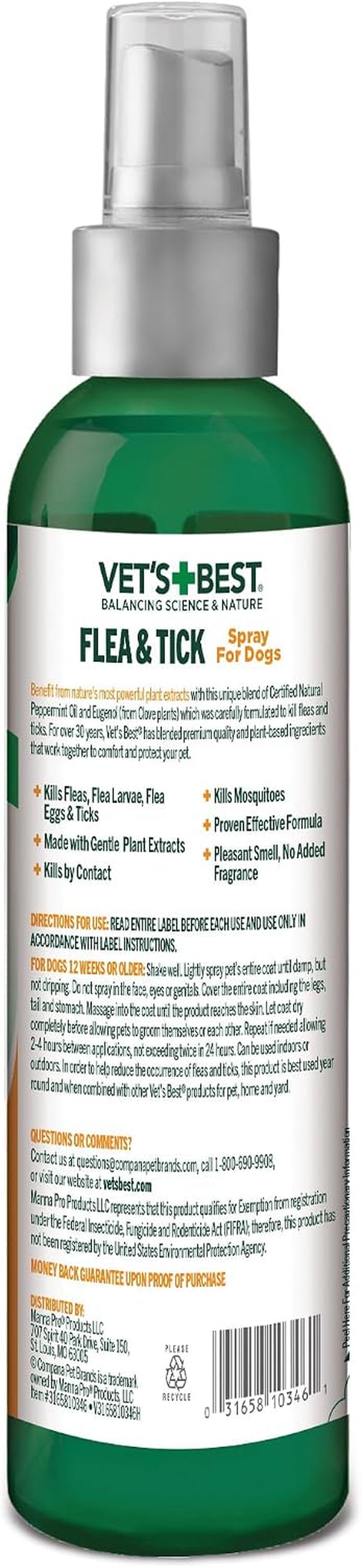 Plant-Based Flea and Tick Spray for Dogs - 8 oz Pest Control Solution