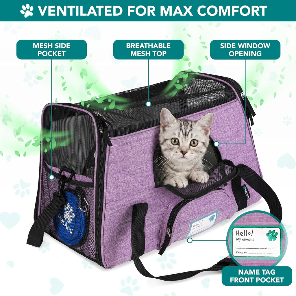 Airline-Approved Pet Carrier for Cats and Small Dogs in Large Heather Purple