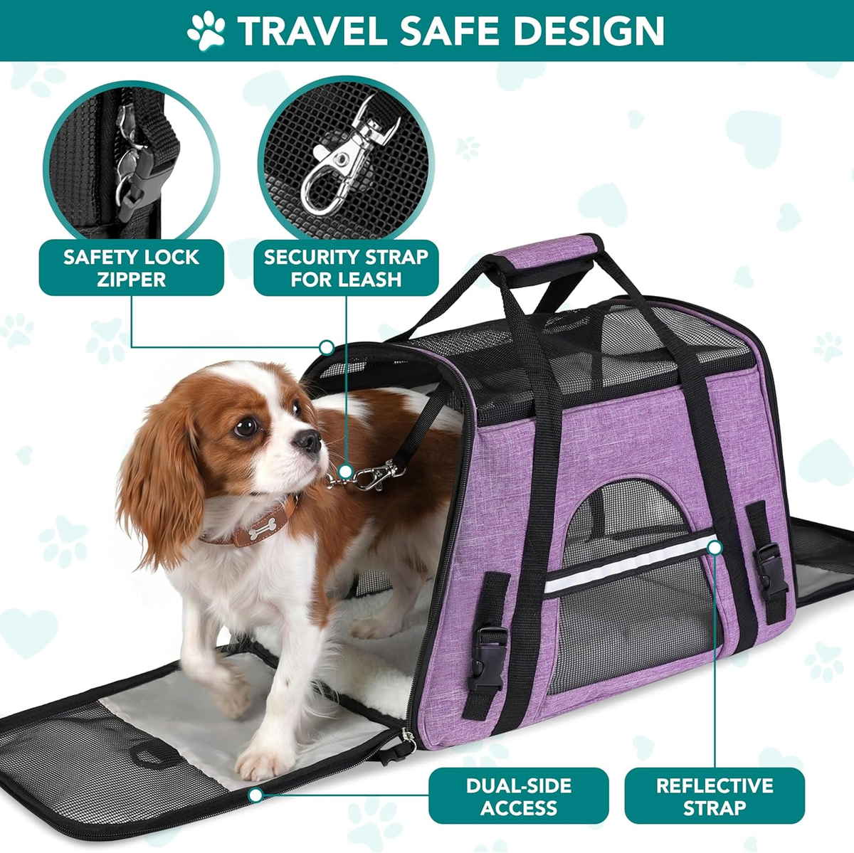 Airline-Approved Pet Carrier for Cats and Small Dogs in Large Heather Purple