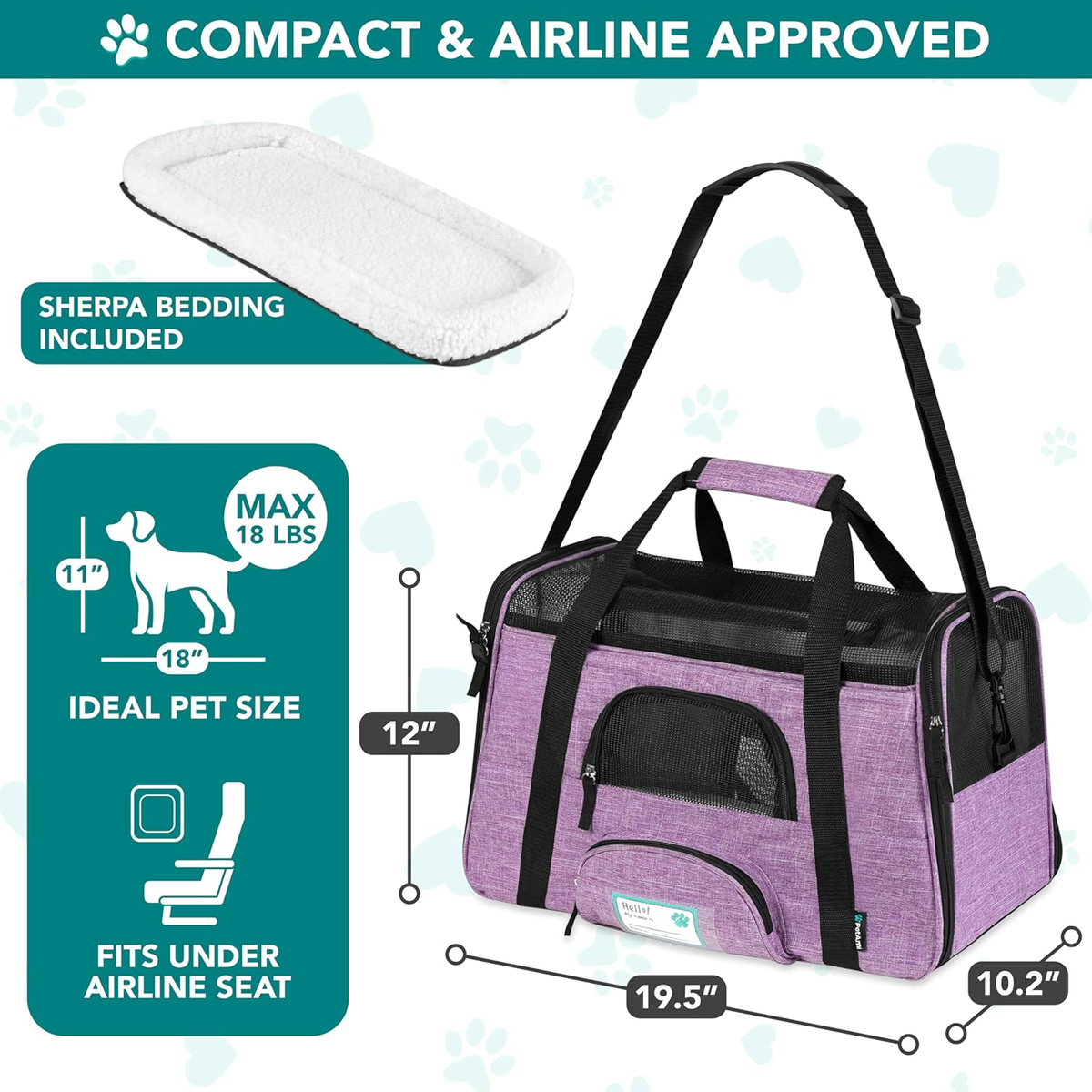 Airline-Approved Pet Carrier for Cats and Small Dogs in Large Heather Purple