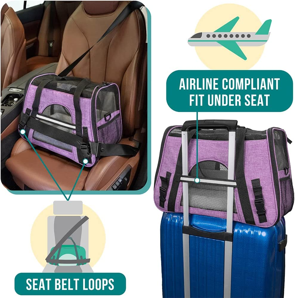 Airline-Approved Pet Carrier for Cats and Small Dogs in Large Heather Purple