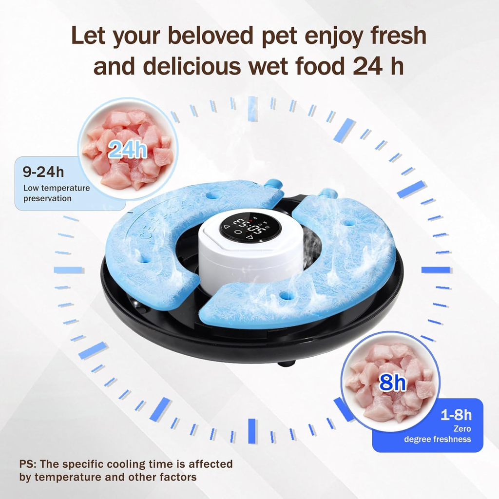 Automatic 6-Meal Wet Food Feeder with Stainless Steel Tray and Refrigeration for Cats and Dogs, Programmable Timed Dispenser with Ice Packs