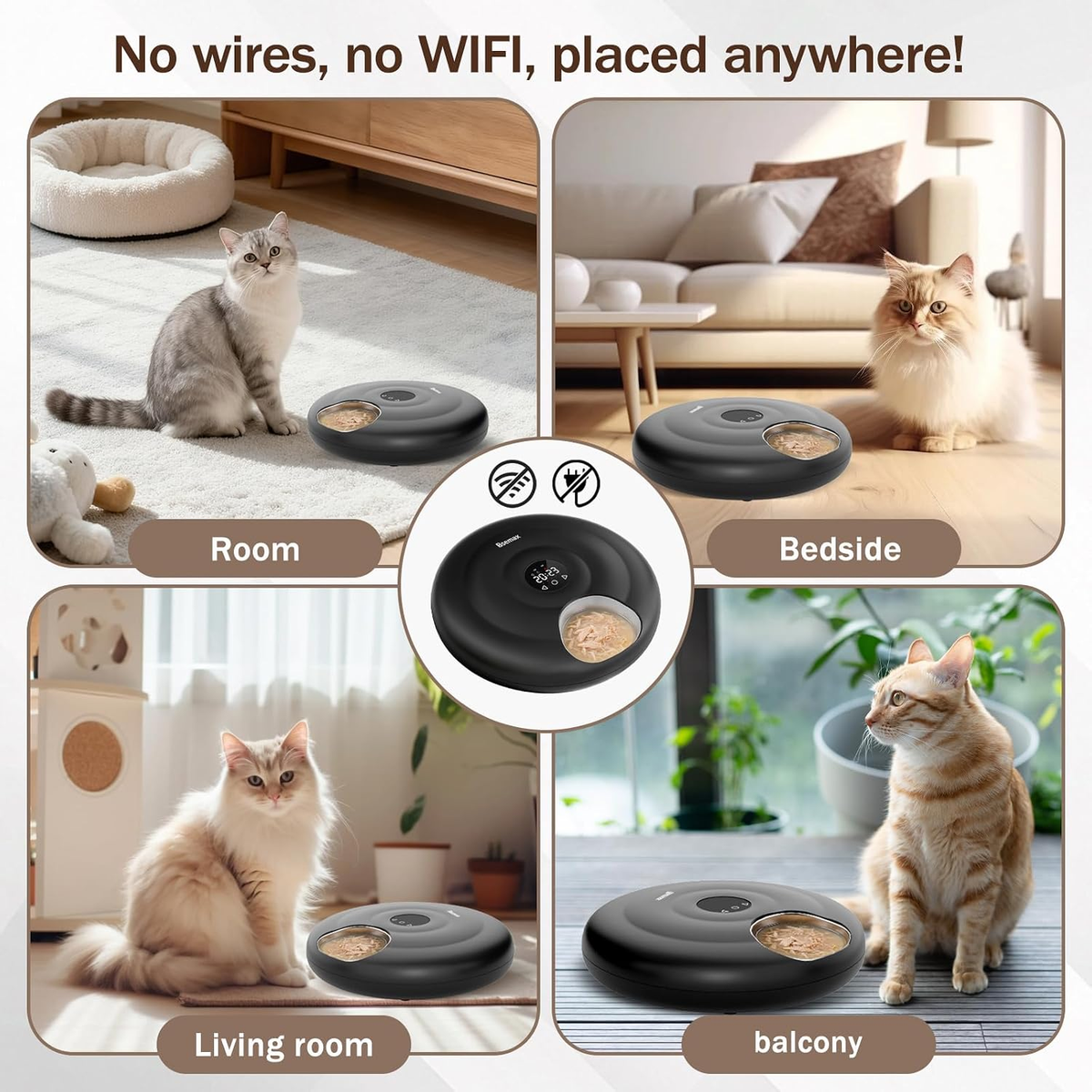 Automatic 6-Meal Wet Food Feeder with Stainless Steel Tray and Refrigeration for Cats and Dogs, Programmable Timed Dispenser with Ice Packs