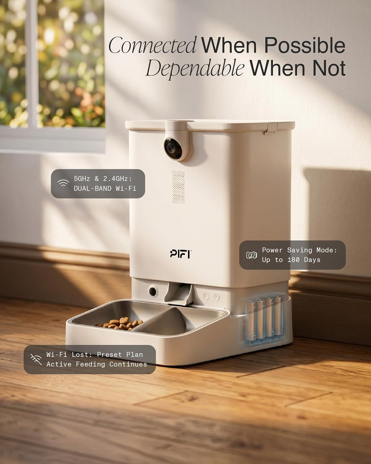 Automatic Pet Feeder with Camera for Multiple Cats and Dogs, 6L Dual Hopper Capacity