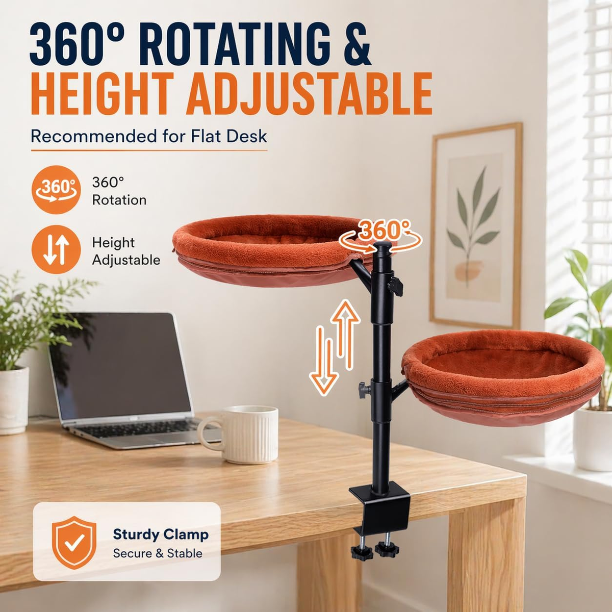 Cat Desk Bed with 360° Rotation and Height Adjustment