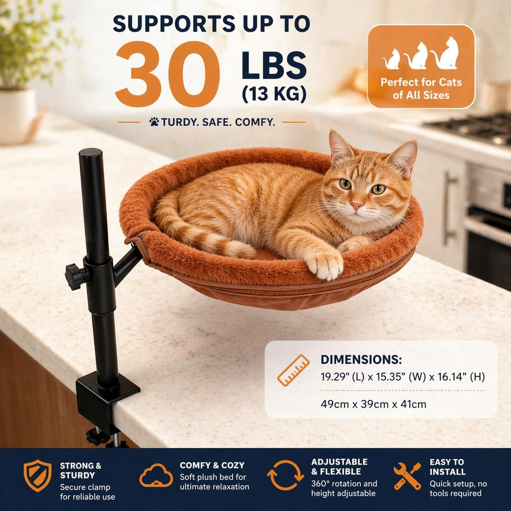 Cat Desk Bed with 360° Rotation and Height Adjustment