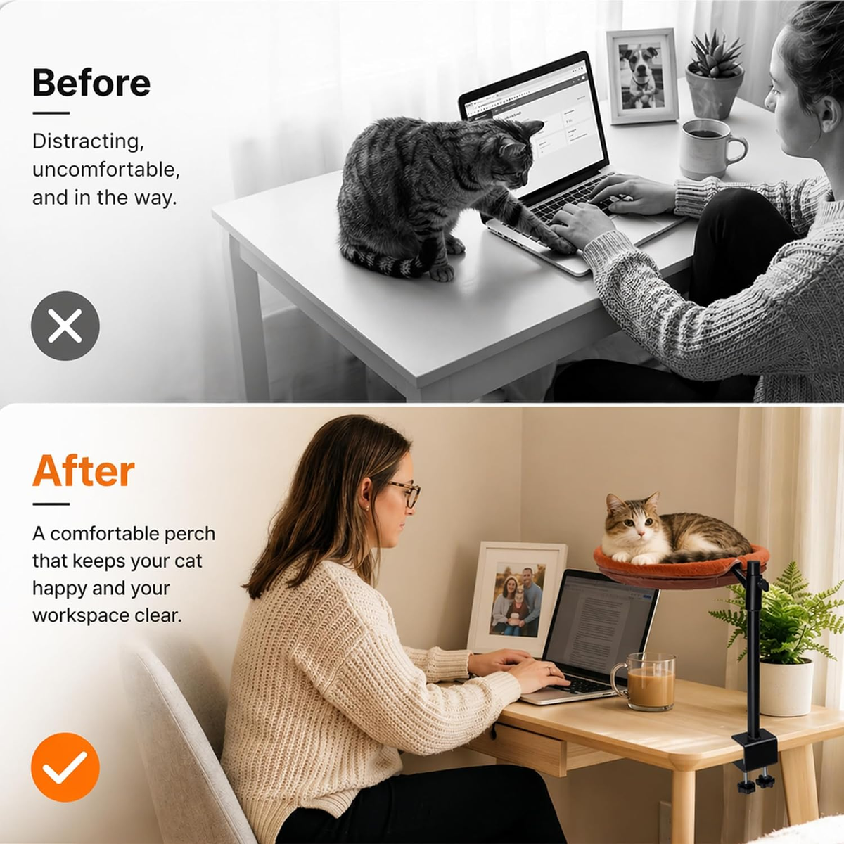 Cat Desk Bed with 360° Rotation and Height Adjustment