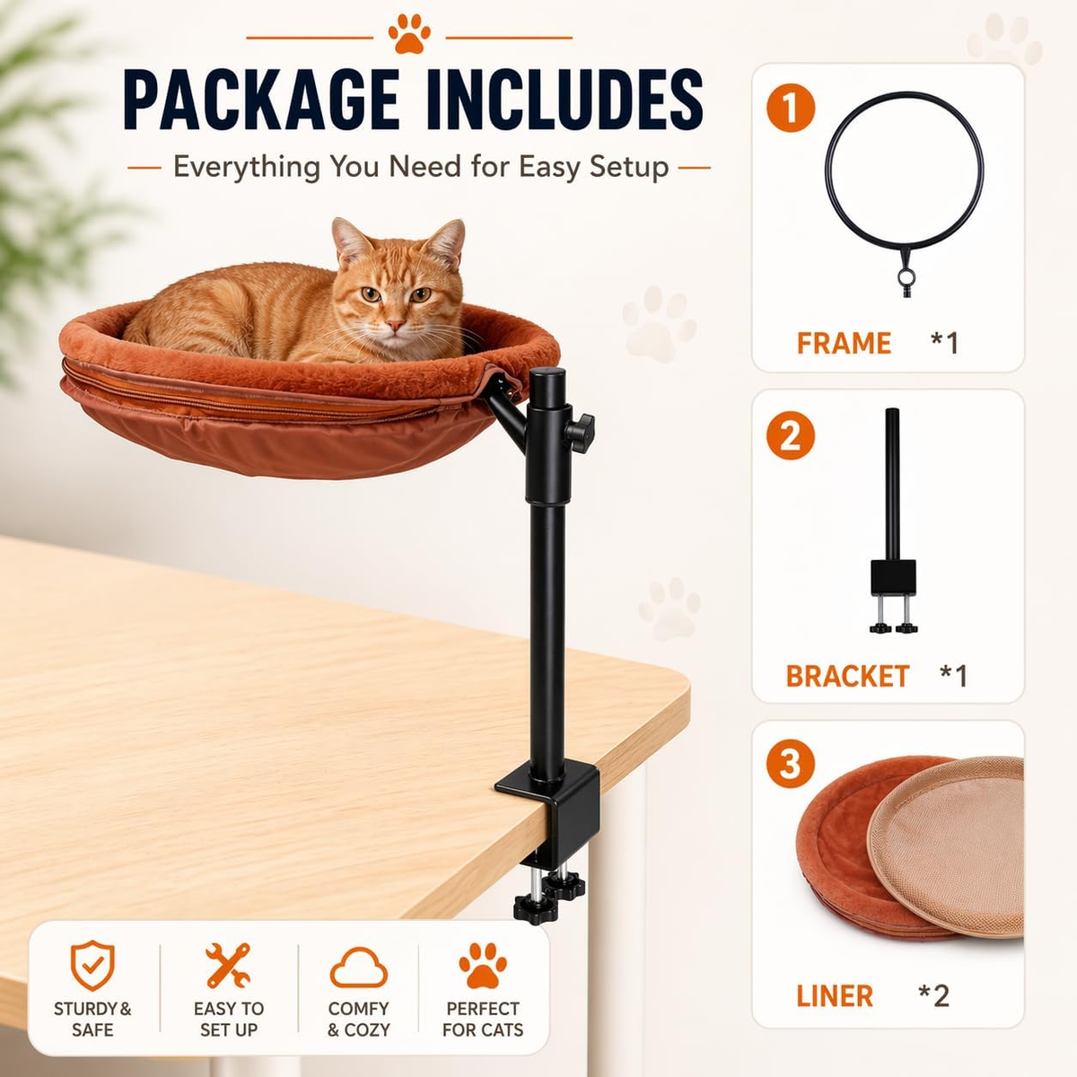 Cat Desk Bed with 360° Rotation and Height Adjustment