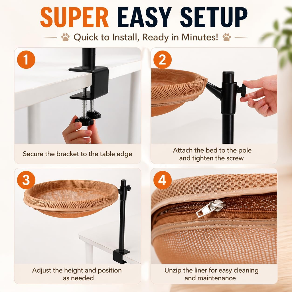 Cat Desk Bed with 360° Rotation and Height Adjustment