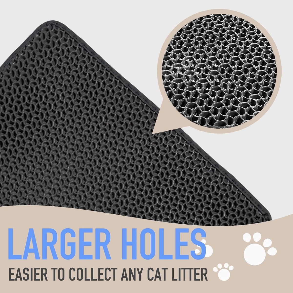 Cat Litter Mat - Double-Layer Easy-Clean Litter Trapping Mat (29.5" x 23.6") for Cat Litter Boxes, Phthalate-Free, Urine-Proof & Waterproof, Honeycomb Pattern with Larger Holes