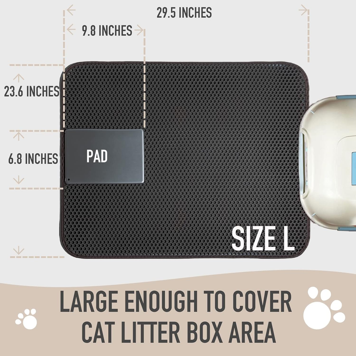 Cat Litter Mat - Double-Layer Easy-Clean Litter Trapping Mat (29.5" x 23.6") for Cat Litter Boxes, Phthalate-Free, Urine-Proof & Waterproof, Honeycomb Pattern with Larger Holes
