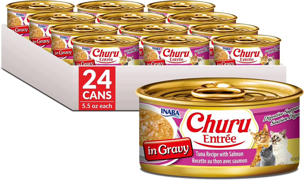 Churu Entree Gravy Wet Cat Food with Tuna and Salmon, 24 Count